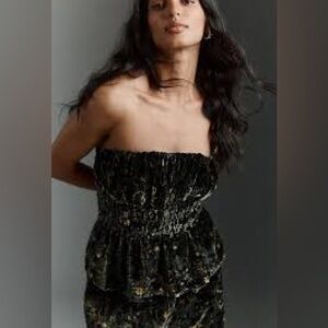 NWT Anthropologie Floral Strapless Velvet Blouse